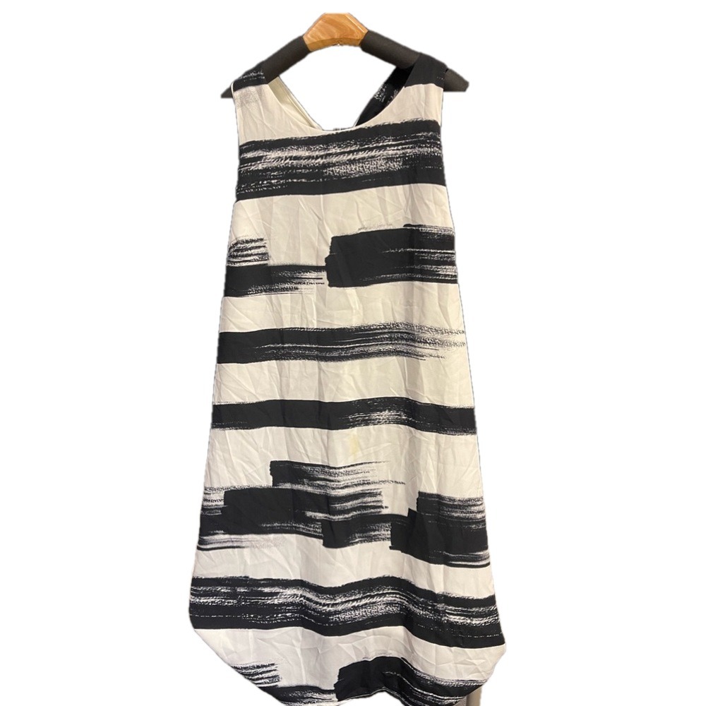 Under Skies Black White Abstract Brushstroke Shift Dress Sleeveless 91966 Small